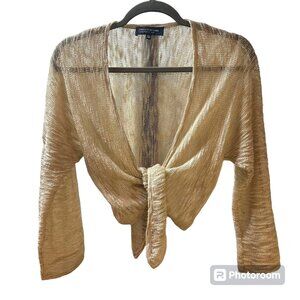 Jones of New York Signature Petite Cardigan Size PM Tie Front Open Weave Sand